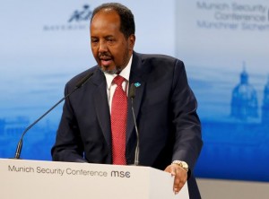 Hassan Sheikh Mohamud, President of Somalia, speaks at the Munich Security Conference in Munich, Germany, February 14, 2016.       REUTERS/Michael Dalder