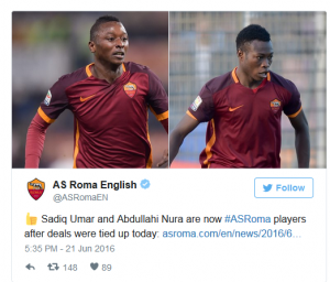 Nigerian Duo Signed by AS Roma -TVC'NEWS