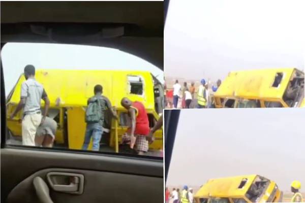 Crash barrier stops Danfo from falling off the 3rd Mainland Bridge in Lagos