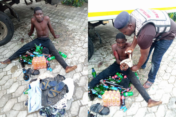 Suspect Caught and given the stolen beers to cool off after receiving the beaten of his life