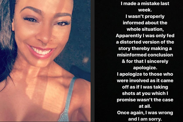 TBoss puts forths her apologies after taking sides with Davido's accusers