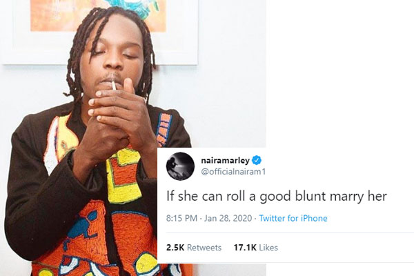 Naira Marley: "If she can roll a good blunt marry her"