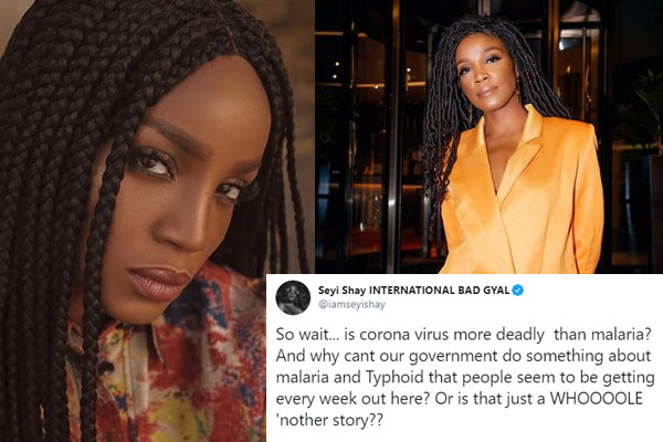 Nigerian singer, Seyi Shay comes under attack on Twitter after questioning the deadliness of covid19
