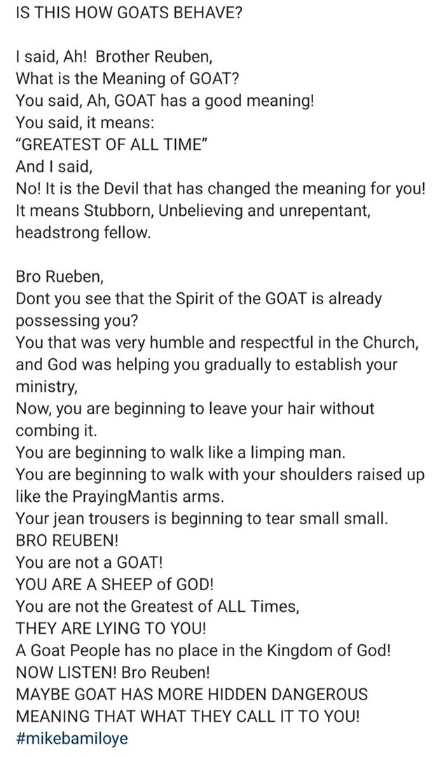 Evangelist Mike Bamiloye Tackles People Calling Themselves ‘GOAT’