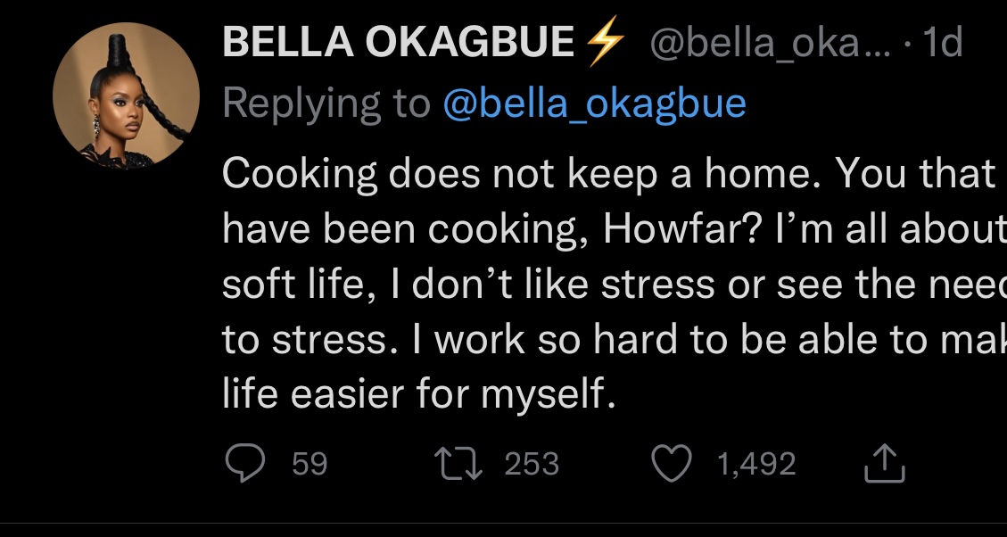 BBNaija Bella Tackles Twitter Trolls Who Drag Her For Her Cooking Skill