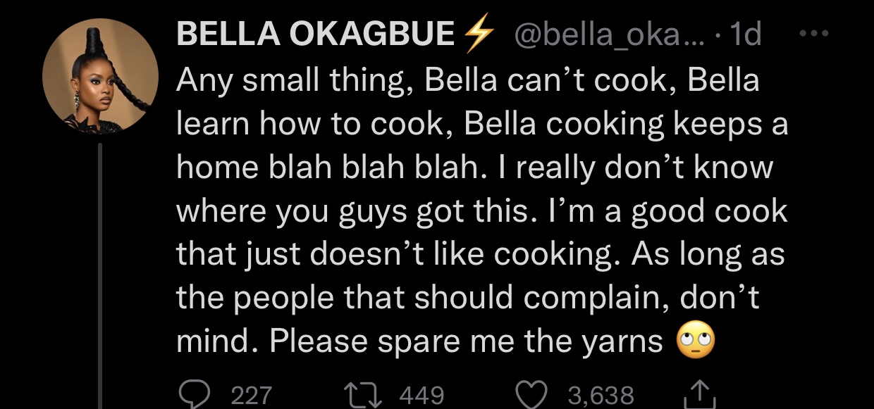 BBNaija Bella Tackles Twitter Trolls Who Drag Her For Her Cooking Skill