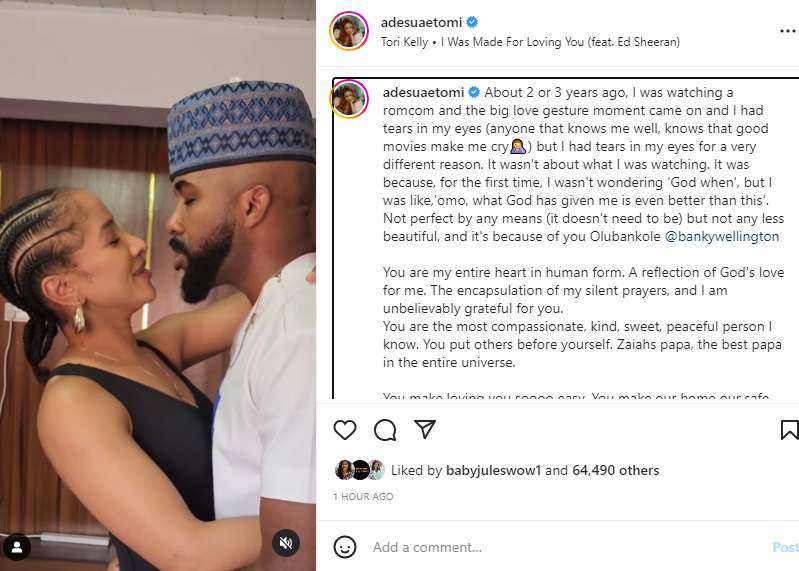 Adesua Etomi Celebrates Her Husband, Banky W As He Turns A Year Older Today.