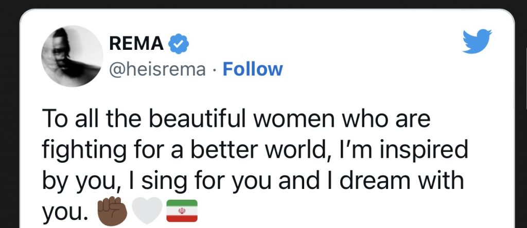Singer Rema Sends Heartfelt Message To Iranian Ladies Arrested For Dancing To His Song 