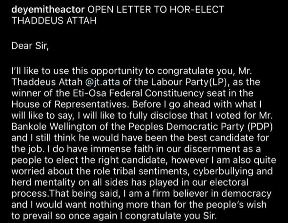 “What are your qualifications and plans for the people of Eti-Osa”- Actor Adeyemi Okanlawon Questions Thaddeus Attah In Open Letter