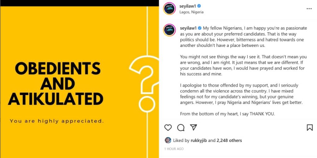 Comedian Seyi Law Apologizes To People Offended By His Support For Tinubu 