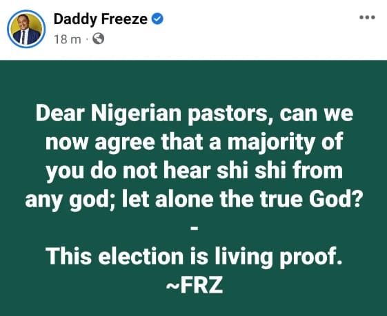 Daddy Freeze Shades Nigerian Pastors Over Their Prophesies 