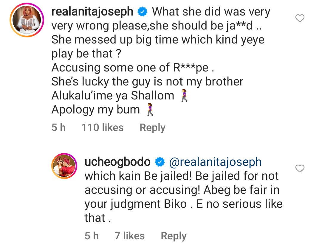 Actress Uche Ogbodo And Anita Joseph Trade Words Over Uche’s Stance On False Rape Accusation  