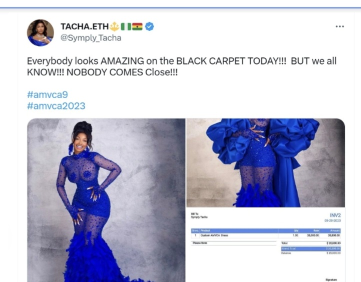 BBNaija Tacha Claims She Paid $20,000(15m) For Her Dress To The AMVCA Event