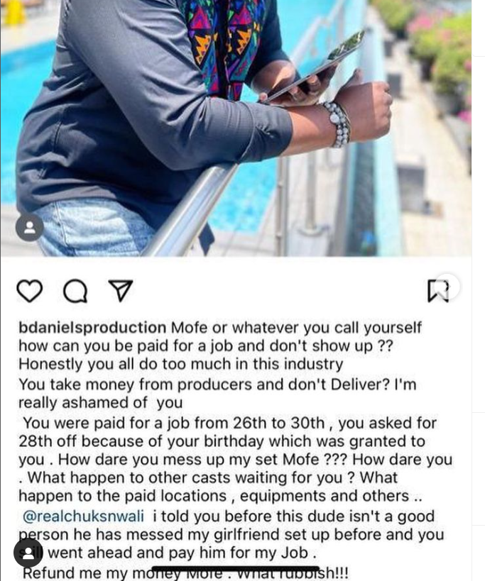 Actor Mofe Dunkan Reacts To Being Called Out By A Filmmaker For Allegedly Not Showing Up At A Film Set After Being Paid 