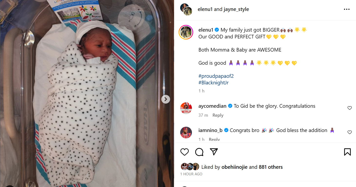 Comedian Elenu Welcomes Second Child With His Wife, Jane 